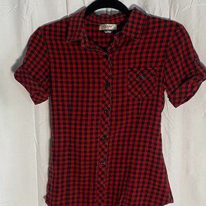 Vintage Anchor Blue Red and Black Checkered Collard Shirt Size XS